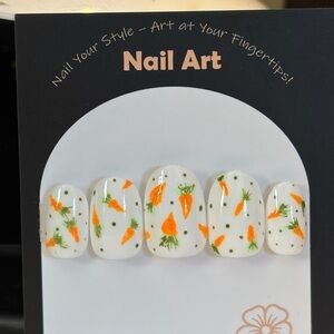 Carrot Nail Art Press-On Nails - White Base with Orange & Green